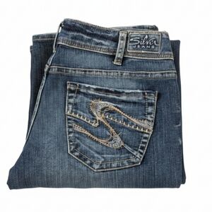 Silver Vintage Suki Mid Rise Boot Embroidered Cut Jeans Size 30 W x 36 L*